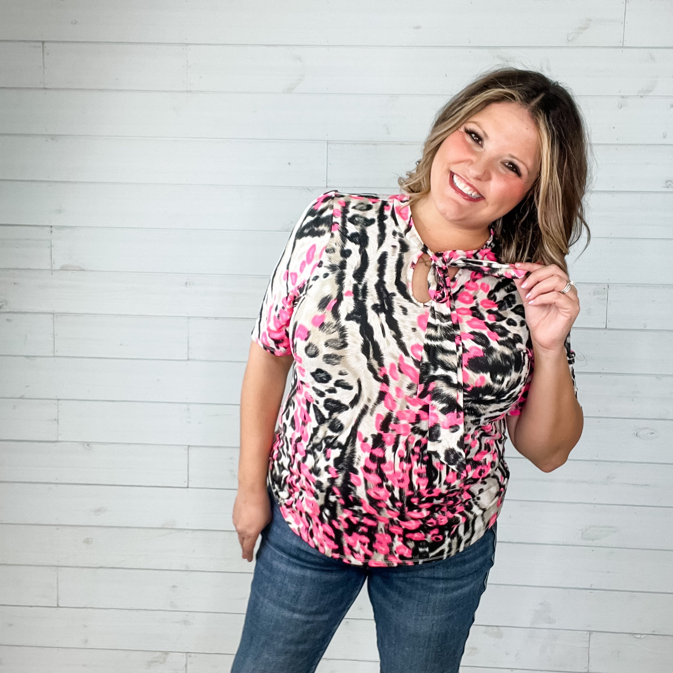 "Wild Child" Animal Print V Neck with Tie Detail-Lola Monroe Boutique