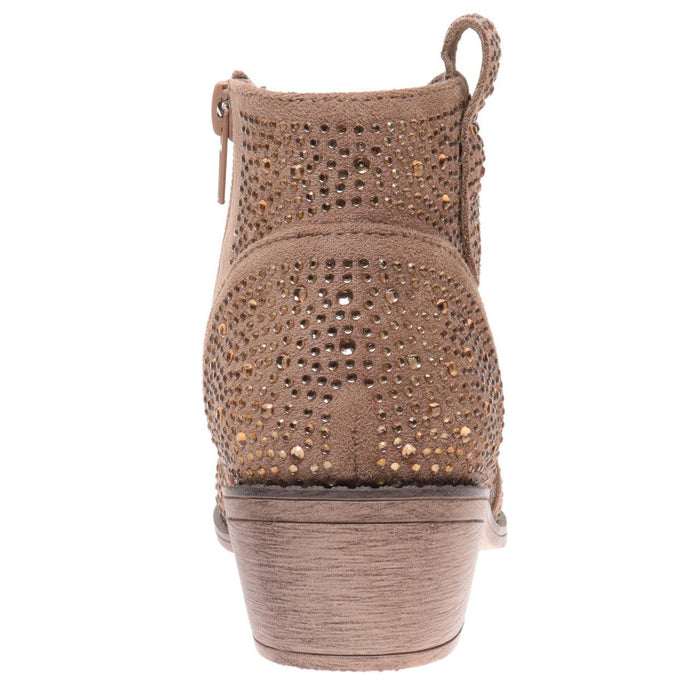 "Wilder" Kids Faux Suede Sparkle Bootie with Side Zip (Taupe)-Lola Monroe Boutique