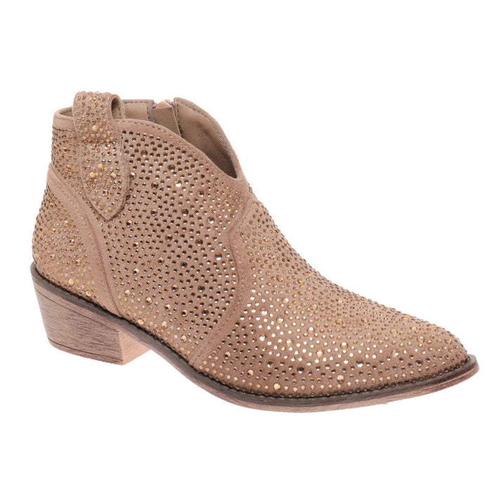 "Wilder" Kids Faux Suede Sparkle Bootie with Side Zip (Taupe)-Lola Monroe Boutique