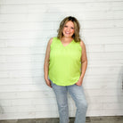 "Willow" Split Neck Tank Top (Lime Green)-Lola Monroe Boutique