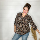 "Wind Blown" Animal Lizzy 3/4 Sleeve Split Neck-Lola Monroe Boutique