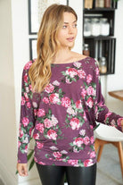 "Wine & Roses" Round Neck Floral Dolman Sleeve-Lola Monroe Boutique