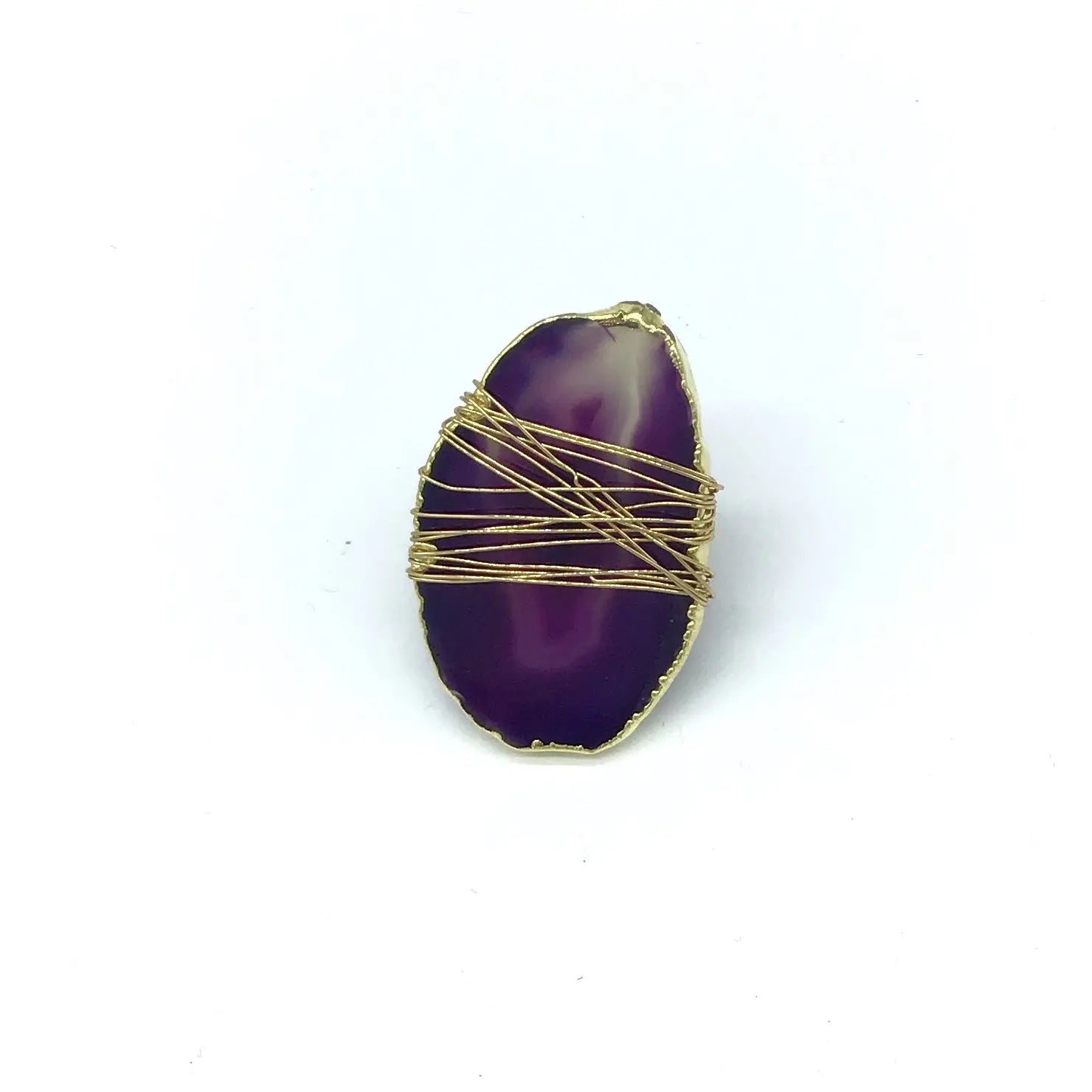 Wire Wrapped Gilded Agate Adjustable Rings (Multiple Colors)