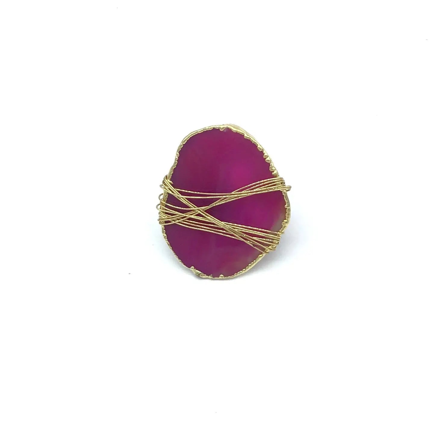 Wire Wrapped Gilded Agate Adjustable Rings (Multiple Colors)