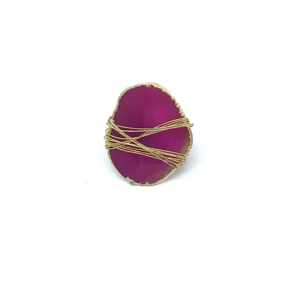 Wire Wrapped Gilded Agate Adjustable Rings (Multiple Colors)