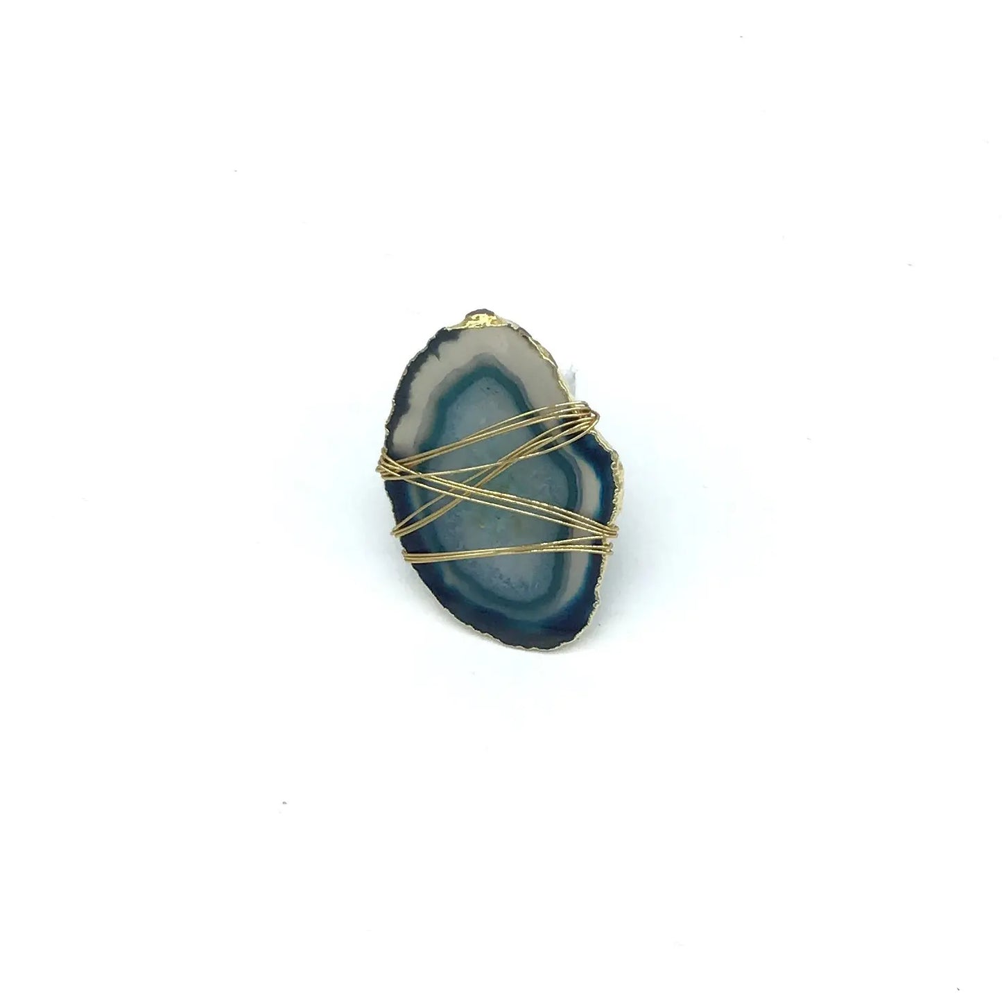 Wire Wrapped Gilded Agate Adjustable Rings (Multiple Colors)