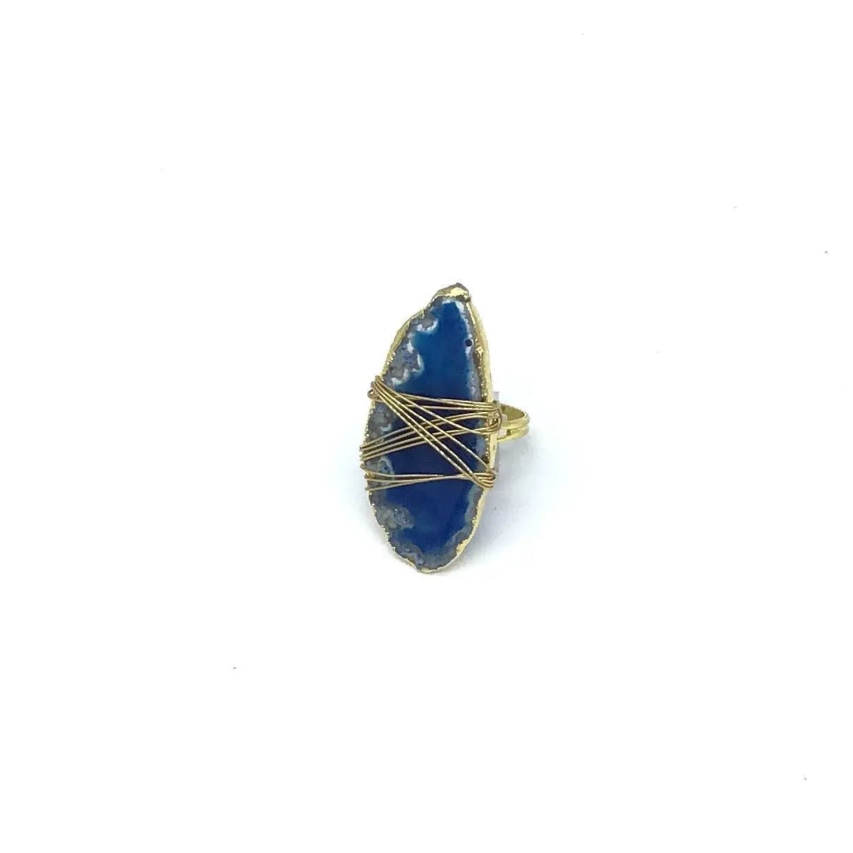Wire Wrapped Gilded Agate Adjustable Rings (Multiple Colors)