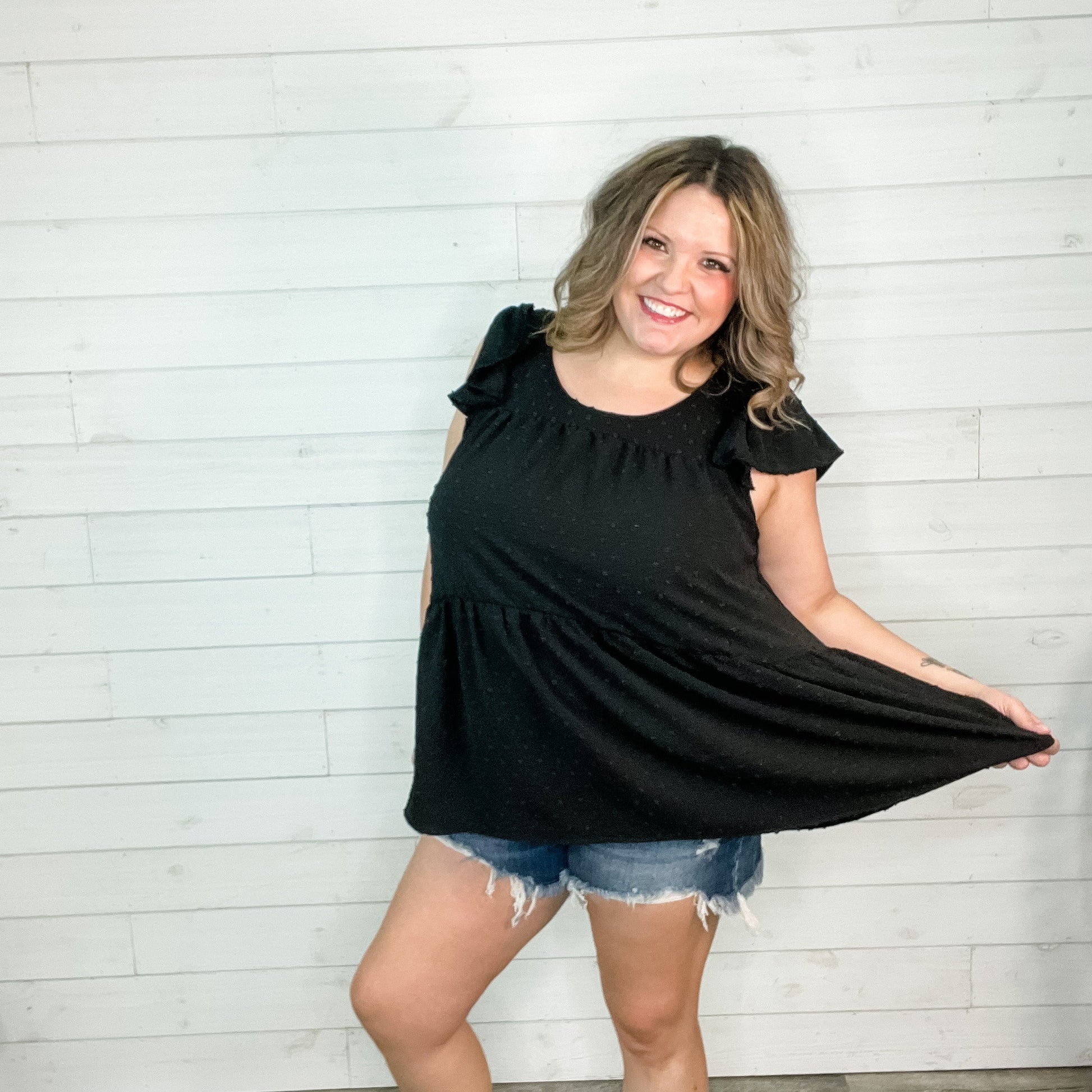 "With Regards" Cap Ruffle Sleeve Babydoll