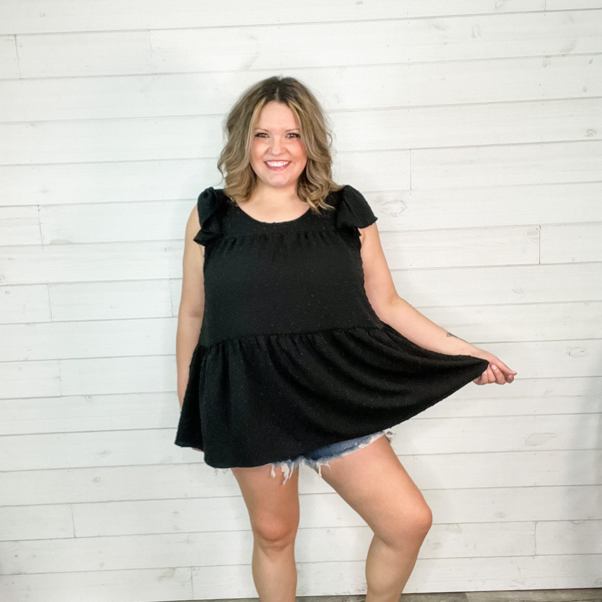 "With Regards" Cap Ruffle Sleeve Babydoll