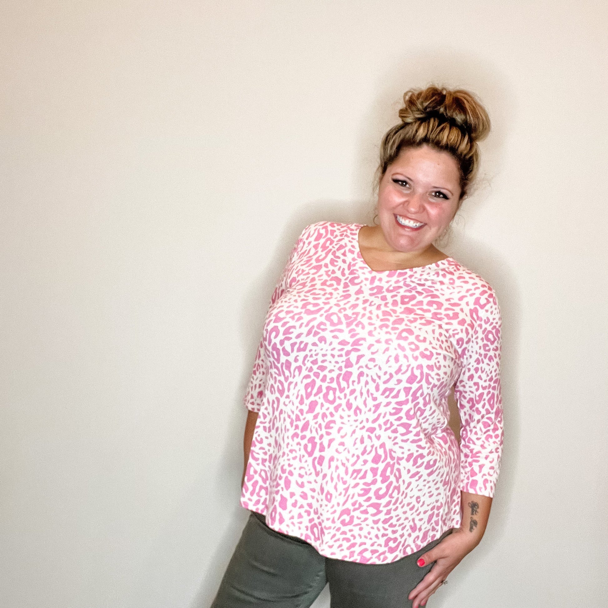"Without A Doubt" 3/4 Sleeve Animal Print V Neck