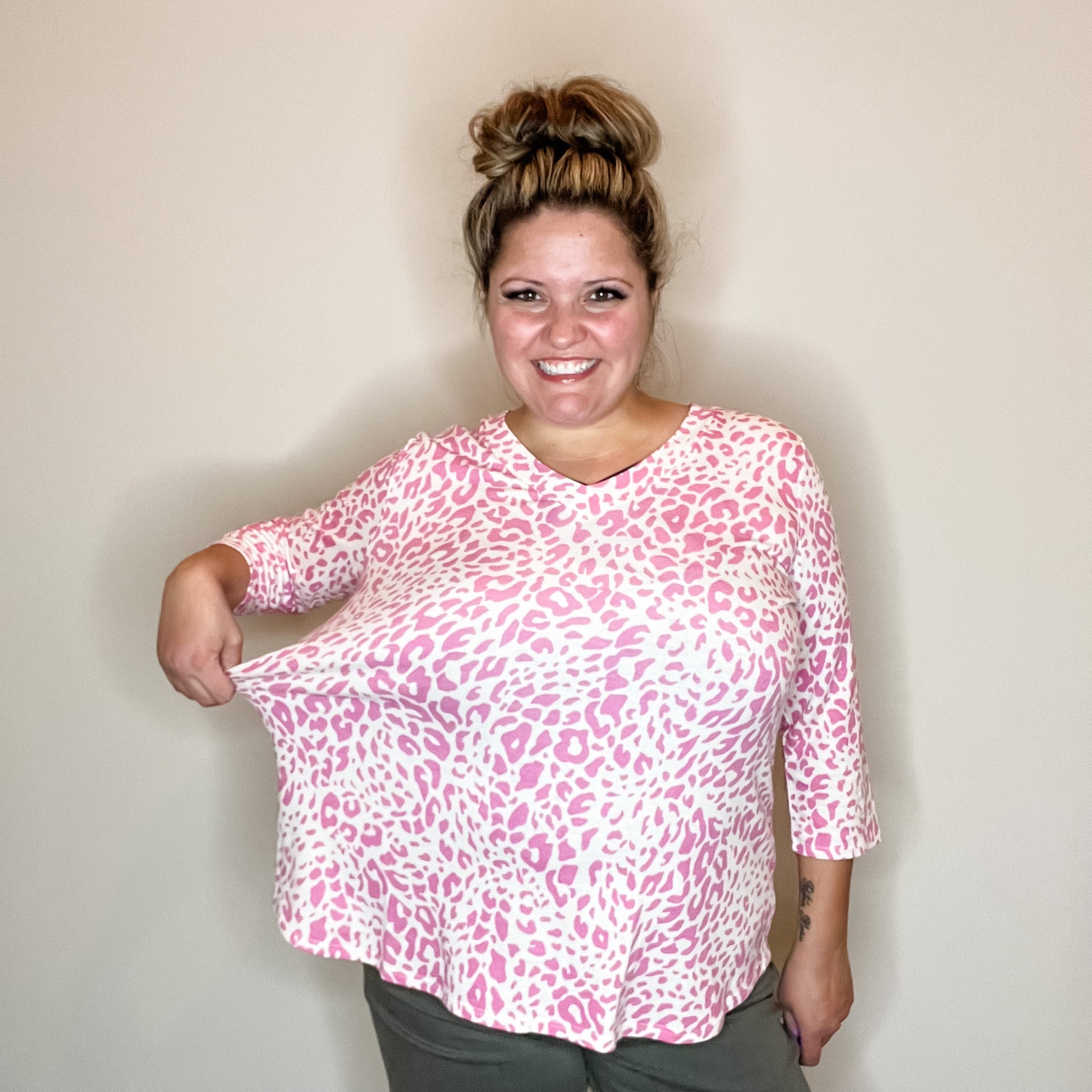 "Without A Doubt" 3/4 Sleeve Animal Print V Neck
