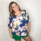 "Wonderful" Floral Ruffle Sleeve V Neck-Lola Monroe Boutique