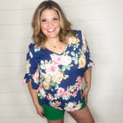 "Wonderful" Floral Ruffle Sleeve V Neck-Lola Monroe Boutique