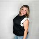 "Wonderment" Ruffle Sleeve Tee (Black)-Lola Monroe Boutique