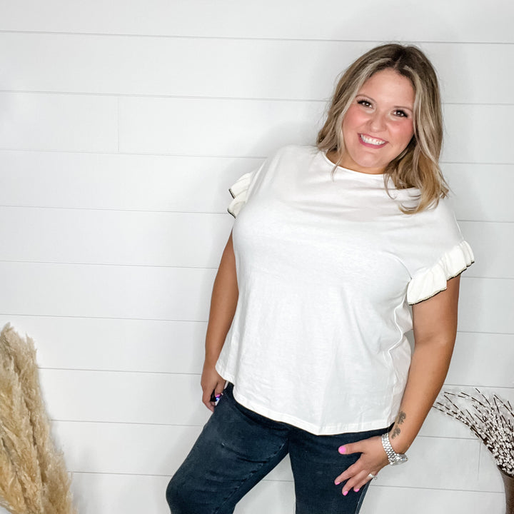 "Wonderment" Ruffle Sleeve Tee (Off White)
