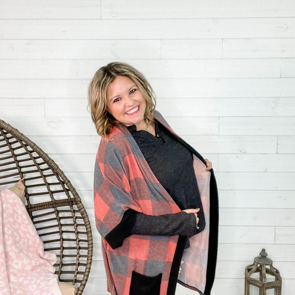 "Wrapped Up In..." Buffalo Plaid with Waffle Accents Cover Up-Lola Monroe Boutique
