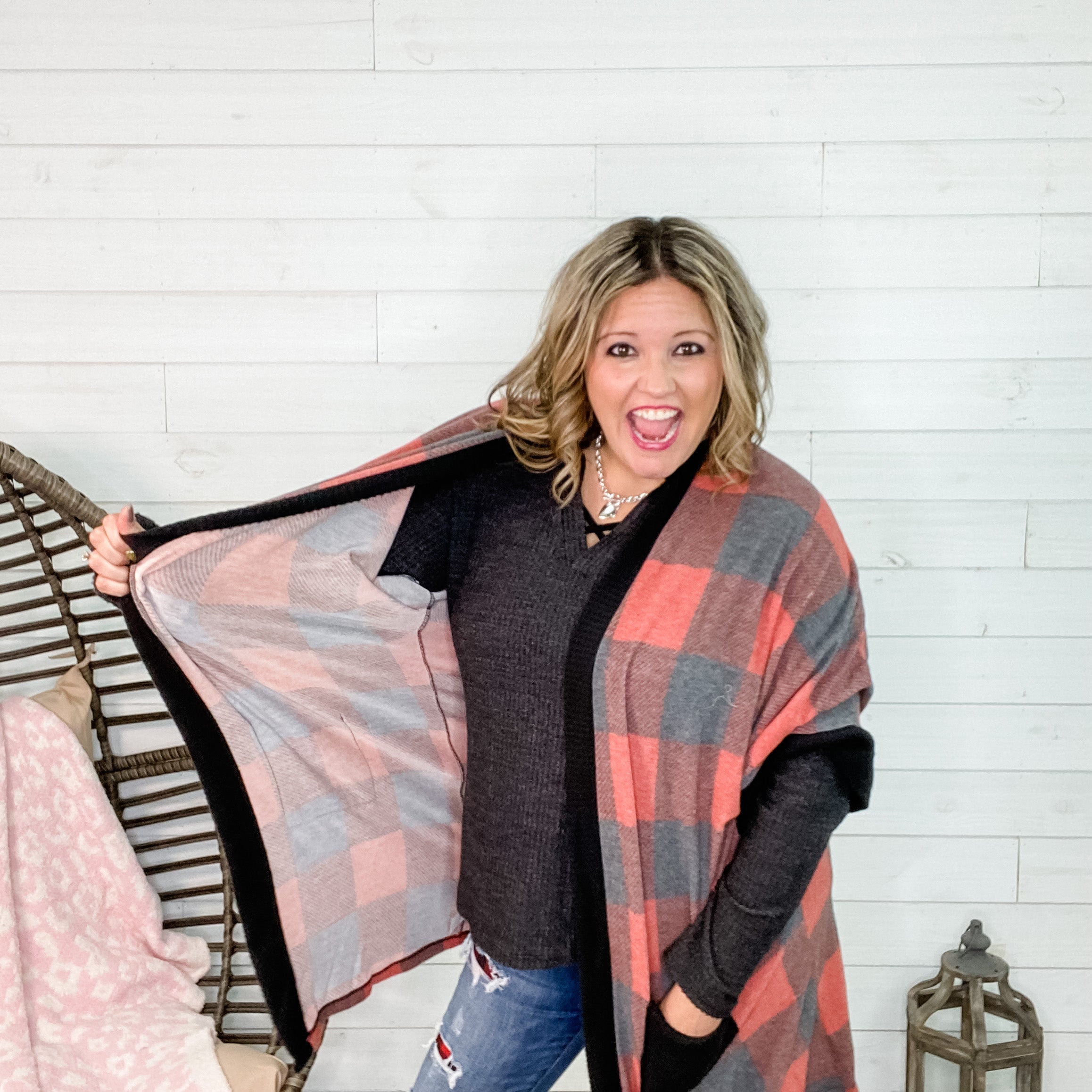 "Wrapped Up In..." Buffalo Plaid with Waffle Accents Cover Up-Lola Monroe Boutique