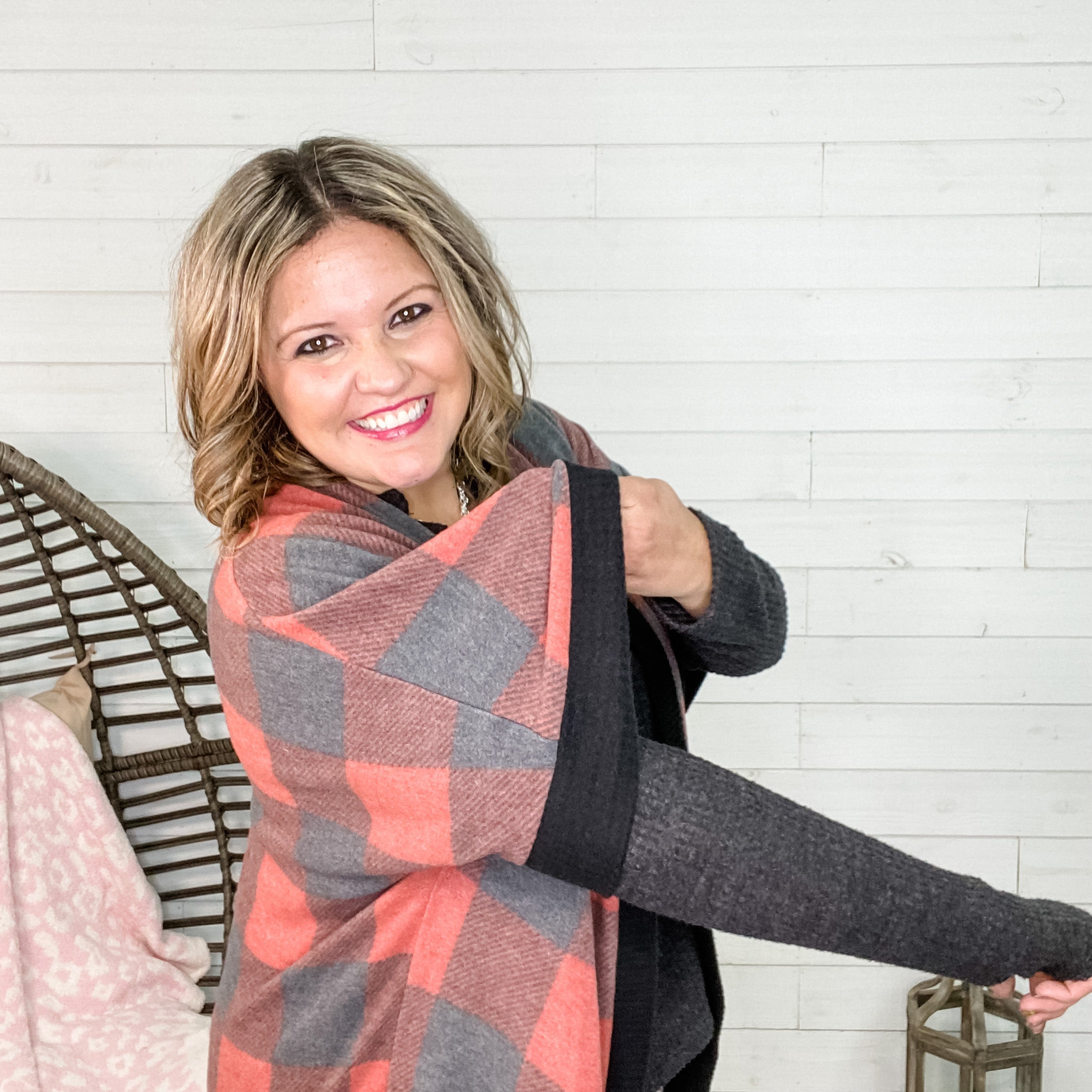 "Wrapped Up In..." Buffalo Plaid with Waffle Accents Cover Up-Lola Monroe Boutique