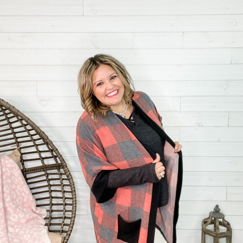 "Wrapped Up In..." Buffalo Plaid with Waffle Accents Cover Up-Lola Monroe Boutique