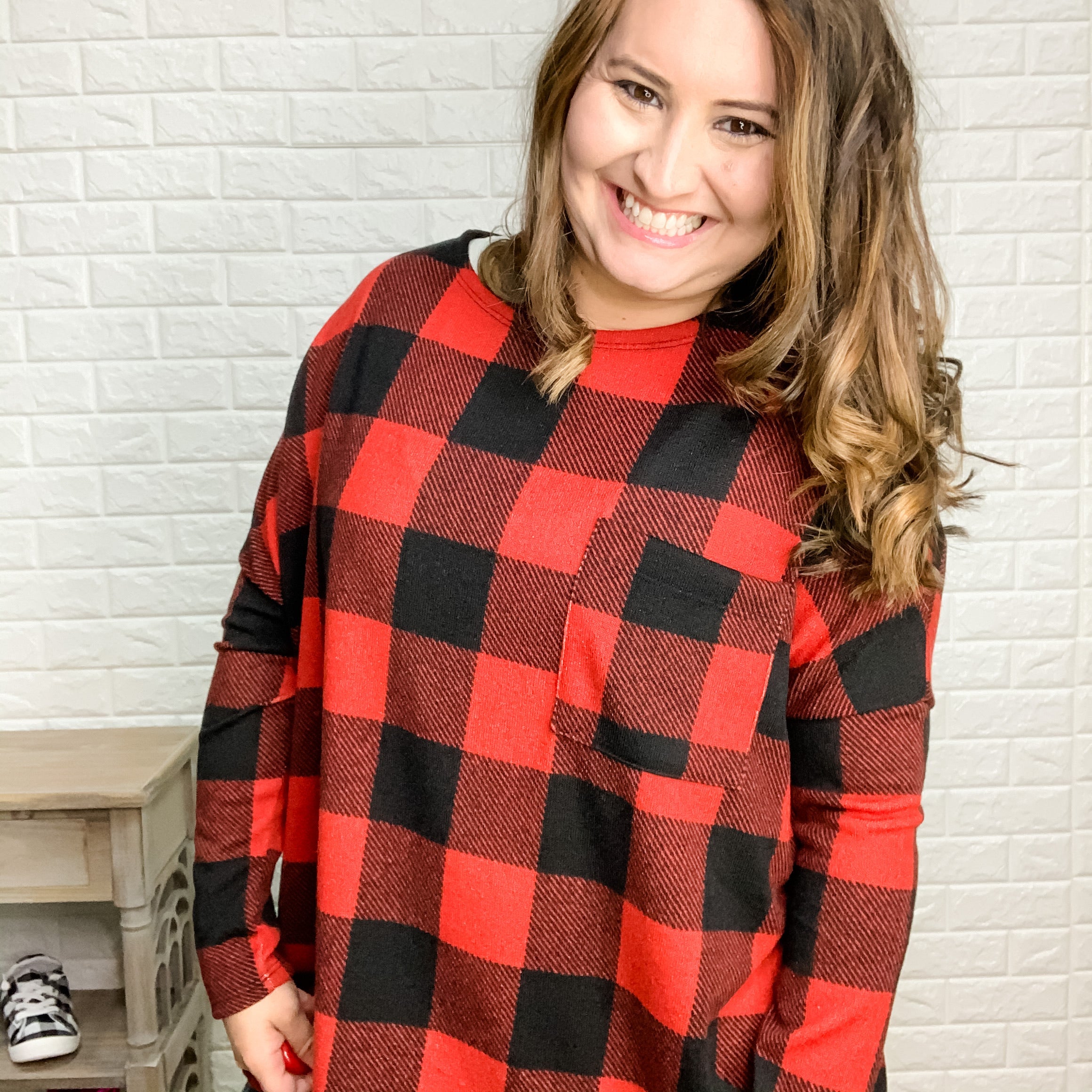 "Wynonna" Buffalo Plaid Oversized Long Sleeve-Lola Monroe Boutique