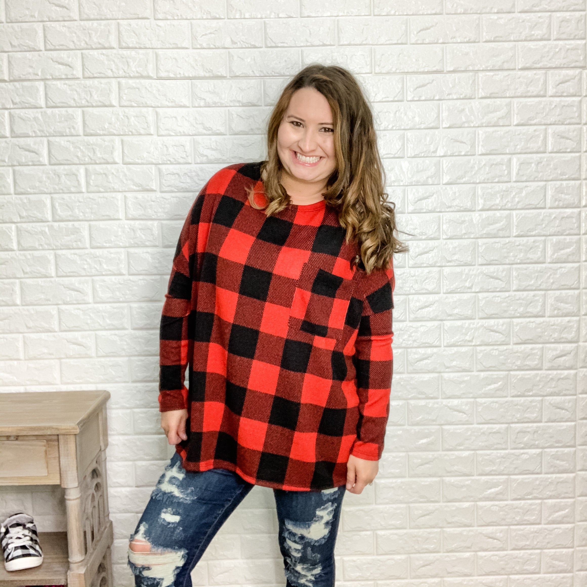 "Wynonna" Buffalo Plaid Oversized Long Sleeve-Lola Monroe Boutique