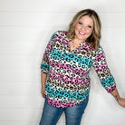 "Yates" Animal Print Lizzy 3/4 Sleeve Split Neck-Lola Monroe Boutique