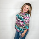 "Yates" Animal Print Lizzy 3/4 Sleeve Split Neck-Lola Monroe Boutique