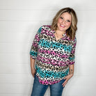 "Yates" Animal Print Lizzy 3/4 Sleeve Split Neck-Lola Monroe Boutique