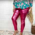 YMI hyperstretch Metallic Skinny (Hot Pink)-Lola Monroe Boutique