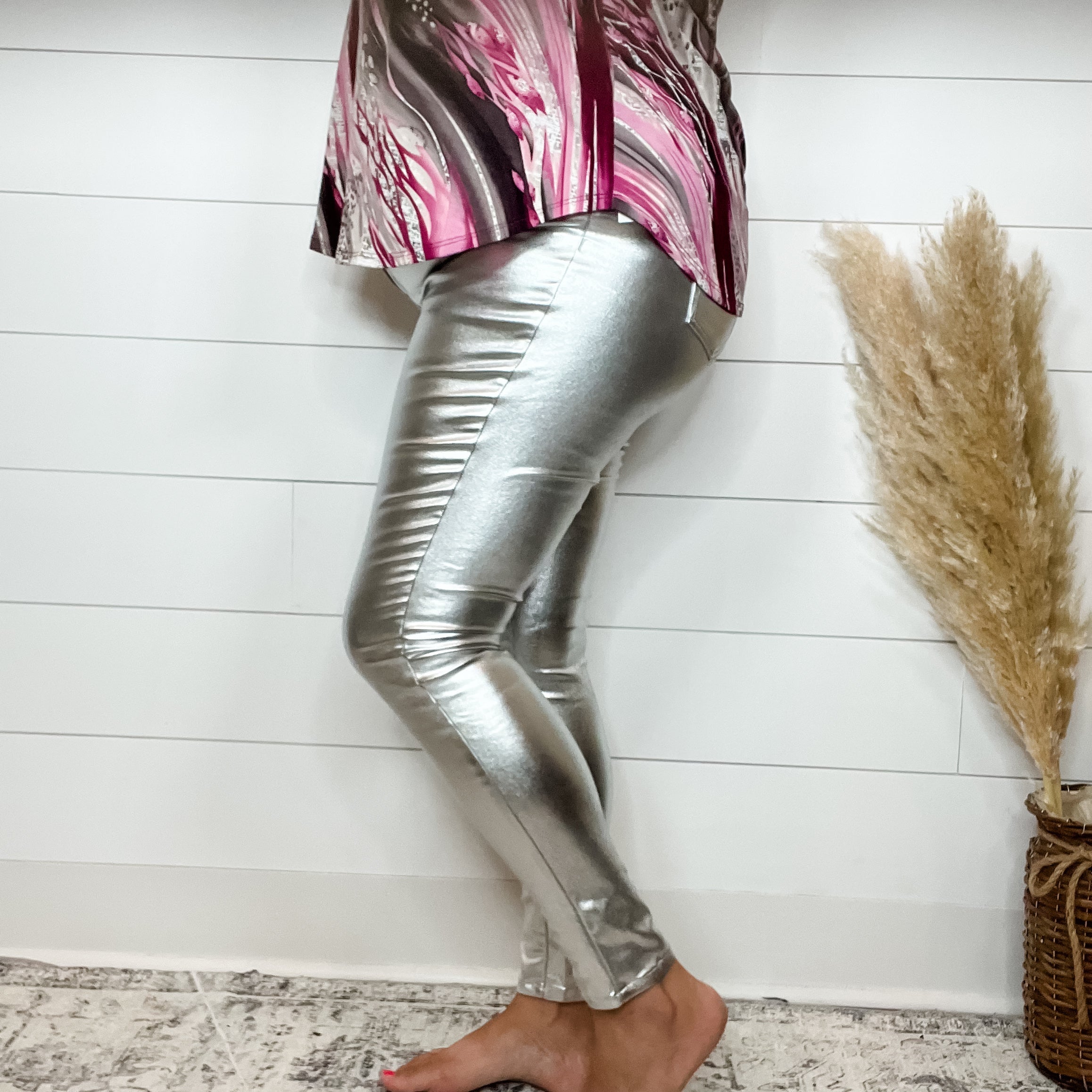 YMI hyperstretch Metallic Skinny (Silver)-Lola Monroe Boutique