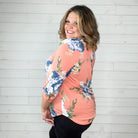 "Your Best Shot" Floral Lizzy 3/4 Sleeve Split Neck (Peach)-Lola Monroe Boutique