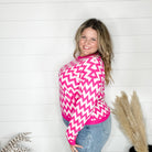 "Zig Zag" Long Sleeve Crewneck Sweater (Fuchsia)-Lola Monroe Boutique