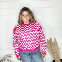 "Zig Zag" Long Sleeve Crewneck Sweater (Fuchsia)