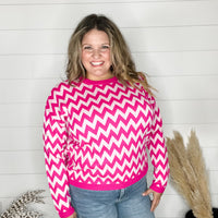 "Zig Zag" Long Sleeve Crewneck Sweater (Fuchsia)