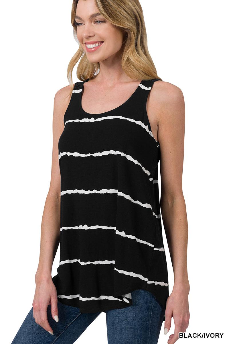 "Zigged Should Have Zagged" Relaxed Fit Tank (Black & Olive)-Lola Monroe Boutique
