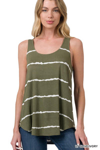 "Zigged Should Have Zagged" Relaxed Fit Tank (Black & Olive)-Lola Monroe Boutique