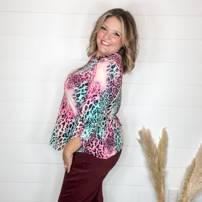 "Zoolander" Animal Print Lizzy 3/4 Sleeve Split Neck