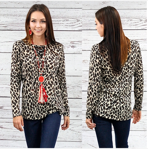 "Sonia" Animal Print Long Sleeve with Lace Front Detail