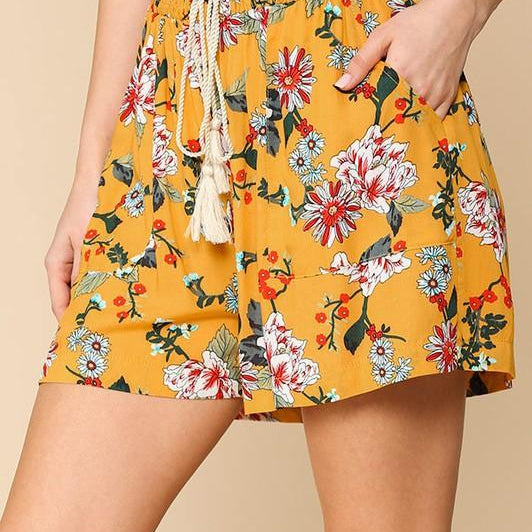 Floral Printed Smocked Waist Shorts-Lola Monroe Boutique
