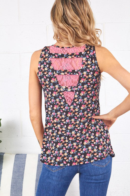 "Lacey" Floral Tank with Lace Accents-Lola Monroe Boutique