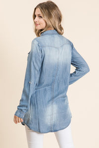 "Range Riding" Denim Buttom Up Tunic with Pockets-Lola Monroe Boutique