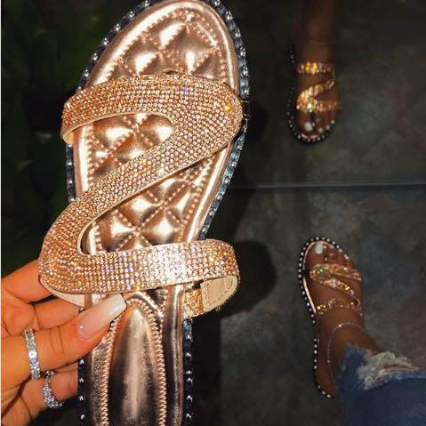 Copper Rhinestone Sandals-Lola Monroe Boutique