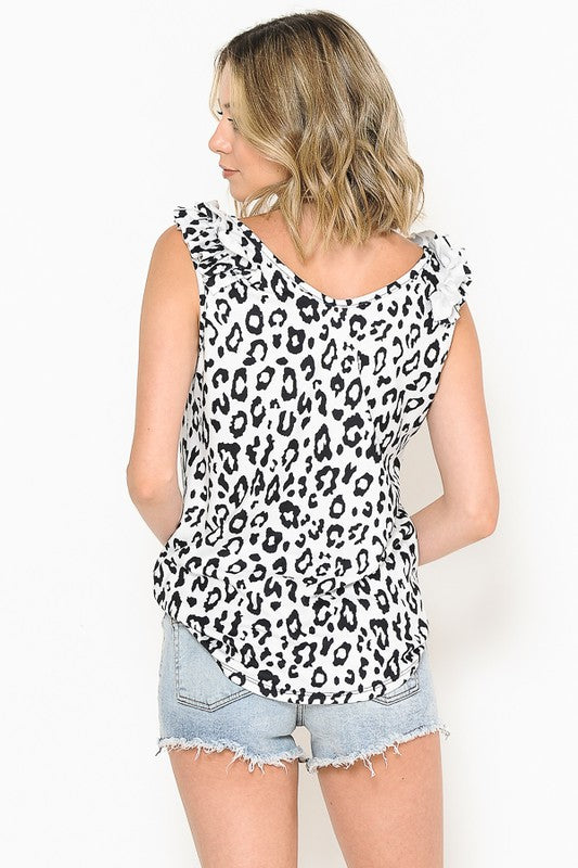 "Walk on the Wild Side" Tank Top with Ruffle Shoulder-Lola Monroe Boutique