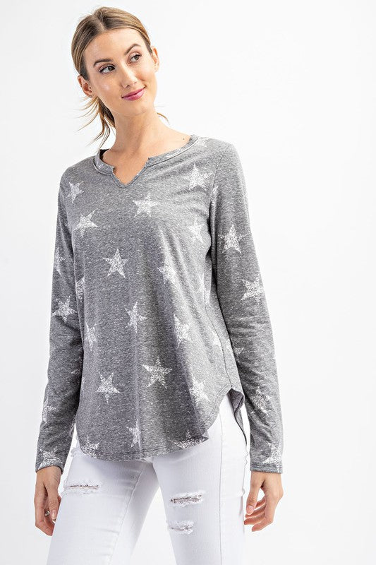 "Oh My Stars" Long Sleeve Vintage Wash Top-Lola Monroe Boutique