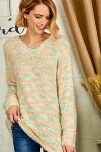 "Pastel Promise" Pom Pom V Neck Sweater-Lola Monroe Boutique