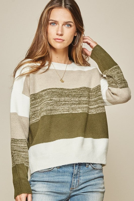 "Running Stripes" Colorblock Sweater-Lola Monroe Boutique