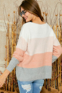 "Dusty Desert" V Neck Color Block Sweater-Lola Monroe Boutique