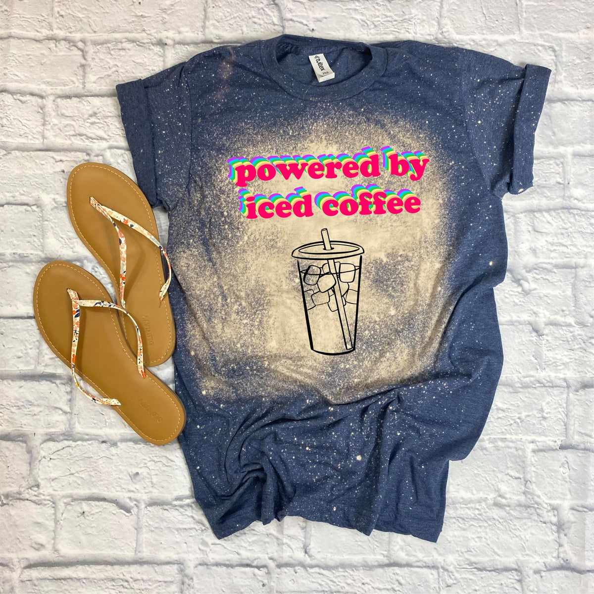 Powered By Iced Coffee Custom Bleached Tee-Lola Monroe Boutique