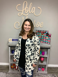Animal Pattern Cardigan with Faux Suede Elbows-Lola Monroe Boutique