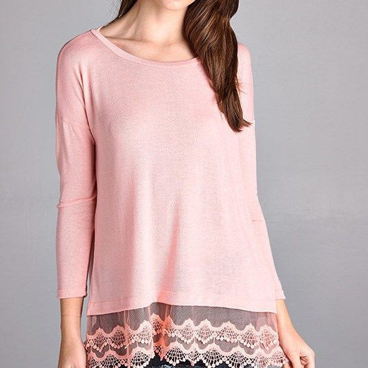 Lightweight Long Sleeve with Lace Hem Detail-Lola Monroe Boutique